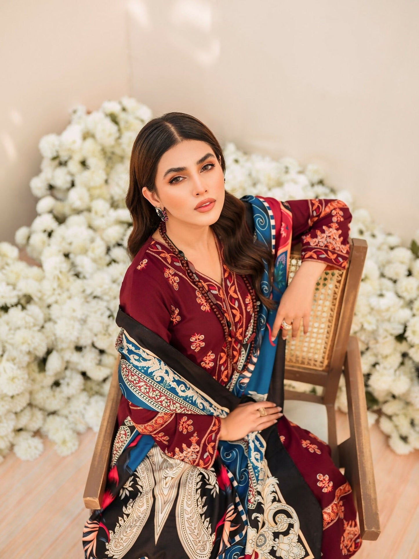 Panache Apparel Linen Embroidered Stitched Suit-Fluer