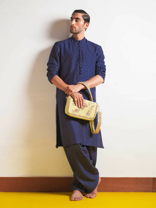 Navy Blue Hussain Rehar BASIC NOT BASIC IV Raw Silk Printed Stitched 2-Piece Suit-Serenity