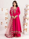 Shurooq Echoes In Bloom Silk Embellished Stitched 3-Piece Suit-Fuschia Flame