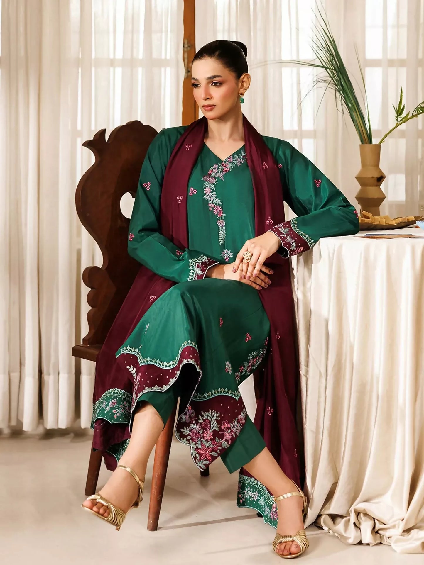 Panache Apparel Noore Eid Edit Raw Silk Embroidered Stitched Suit-Neelofer
