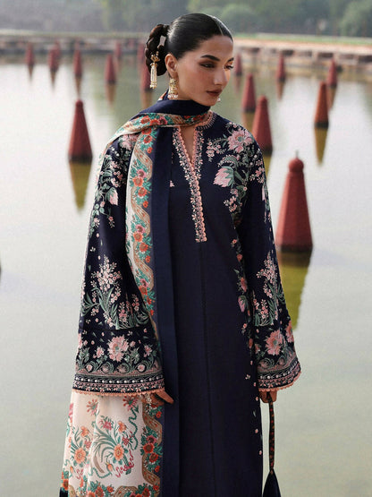 Jugnu By Hussain Rehar Khaddar'25 Embroidered Unstitched 3-Piece Suit-Navi