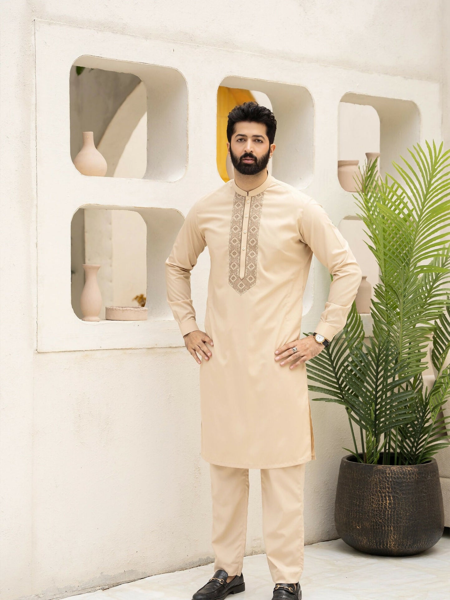 Fabrich Men Wash & Wear Embroidered Unstitched Shalwar Kameez-Whip
