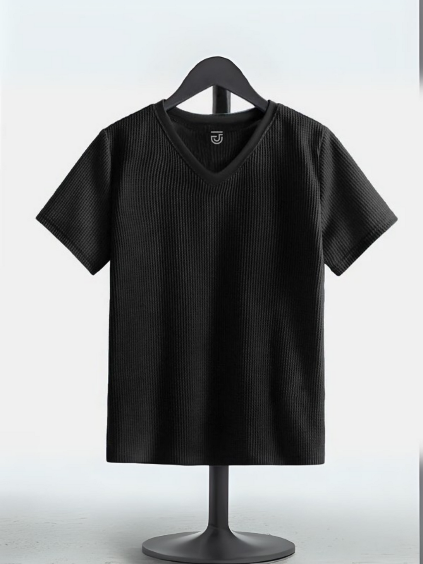 Black Jupiter Texture V Neck Tee-Shirt-14524