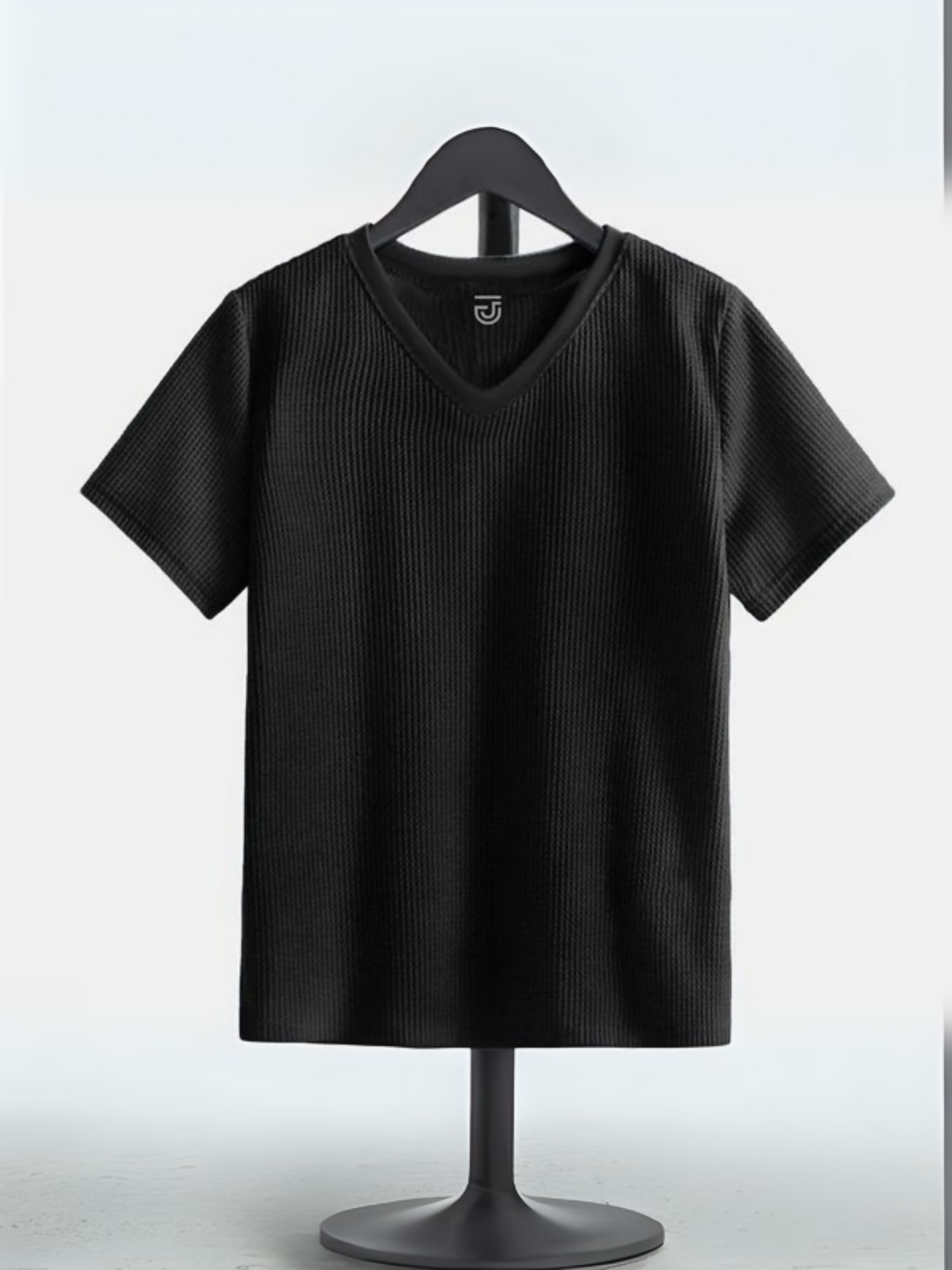 Black Jupiter Texture V Neck Tee-Shirt-14524