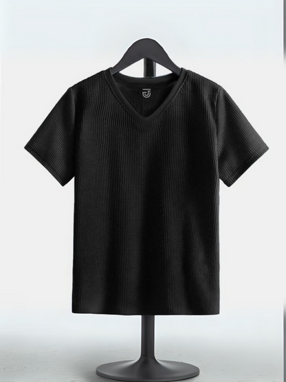 Black Jupiter Texture V Neck Tee-Shirt-14524