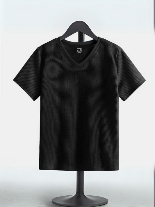Black Jupiter Texture V Neck Tee-Shirt-14524