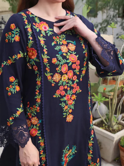 Tawakal Closet Peach Wool Embroidered Stitched 3-Piece Suit-Peach Wool