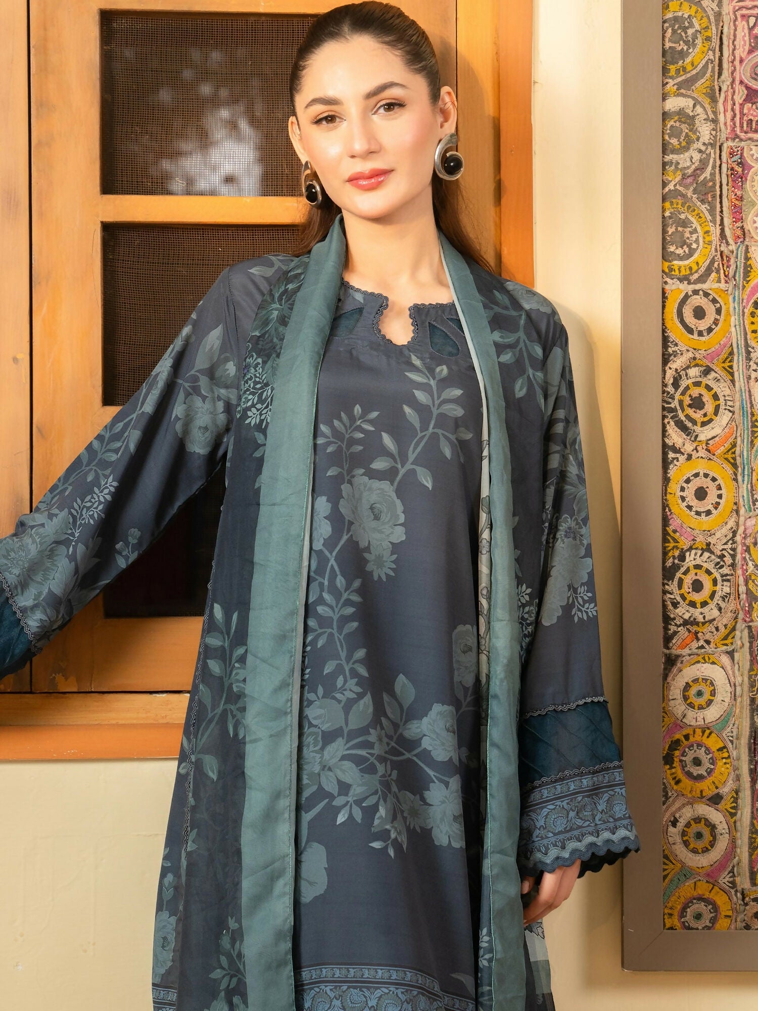 Panache Apparel Mah-e-Noor Khaddar Printed Stitched Suit-Slate