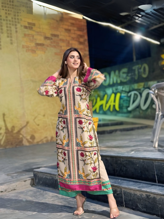 Stitched 2-piece co-ord set in silky lawn fabric from Tehzeeb Libas Summer Collection.