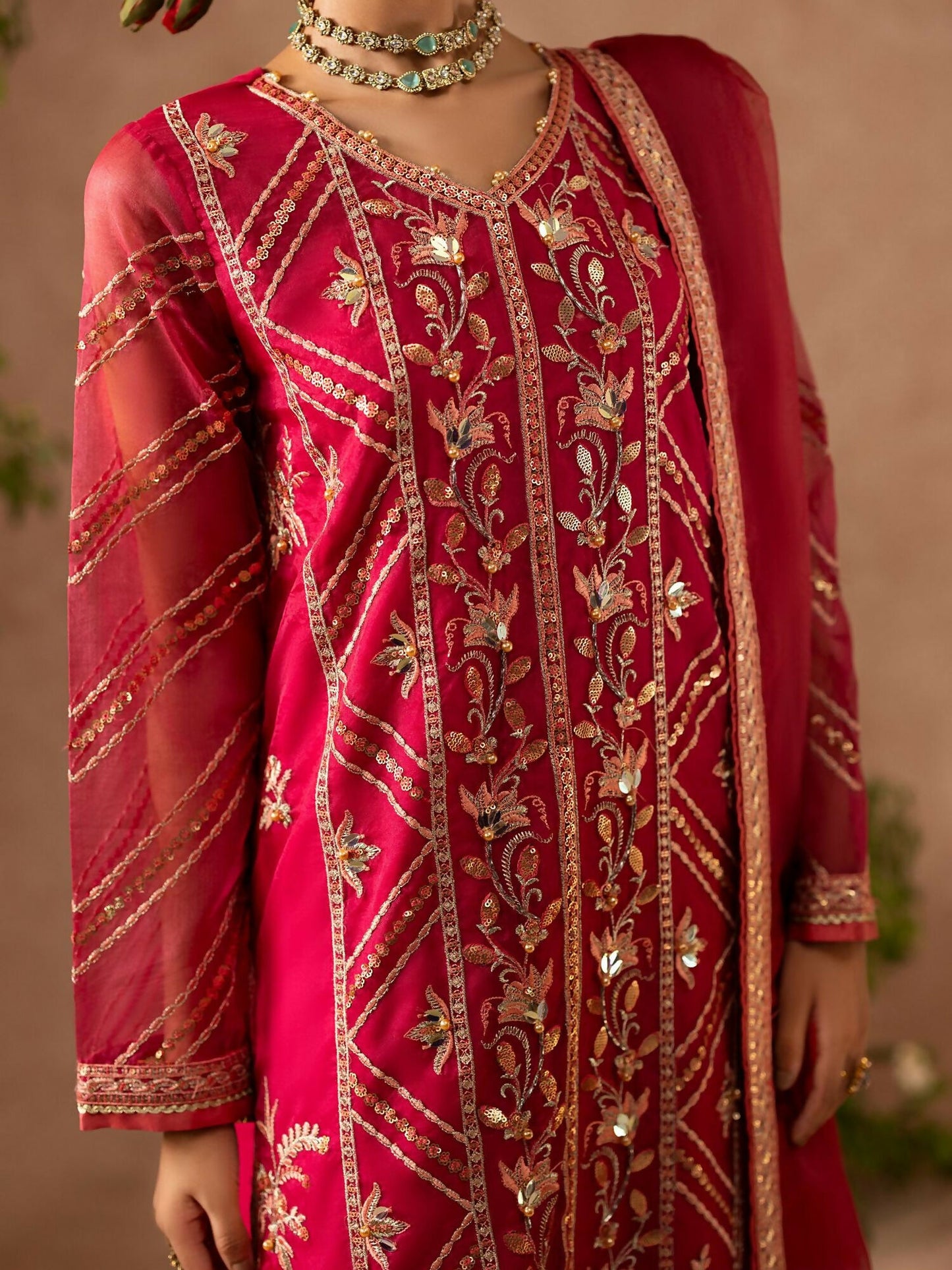 Shurooq Geet Organza Embroidered Stitched 3-Piece Suit-Shaan