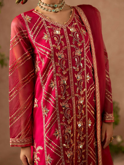 Shurooq Geet Organza Embroidered Stitched 3-Piece Suit-Shaan