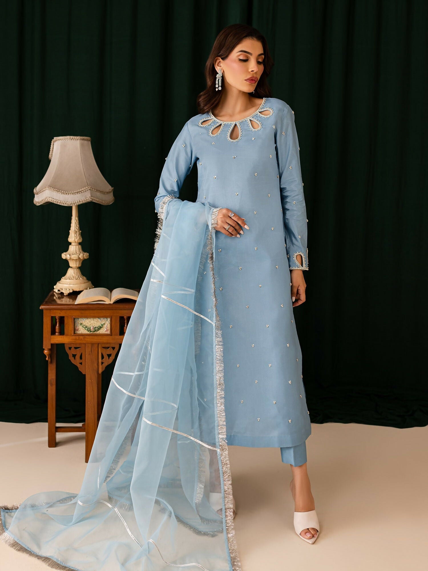 Allure By IH Raw Silk Embellished Stitched 3-Piece Suit-Nuray