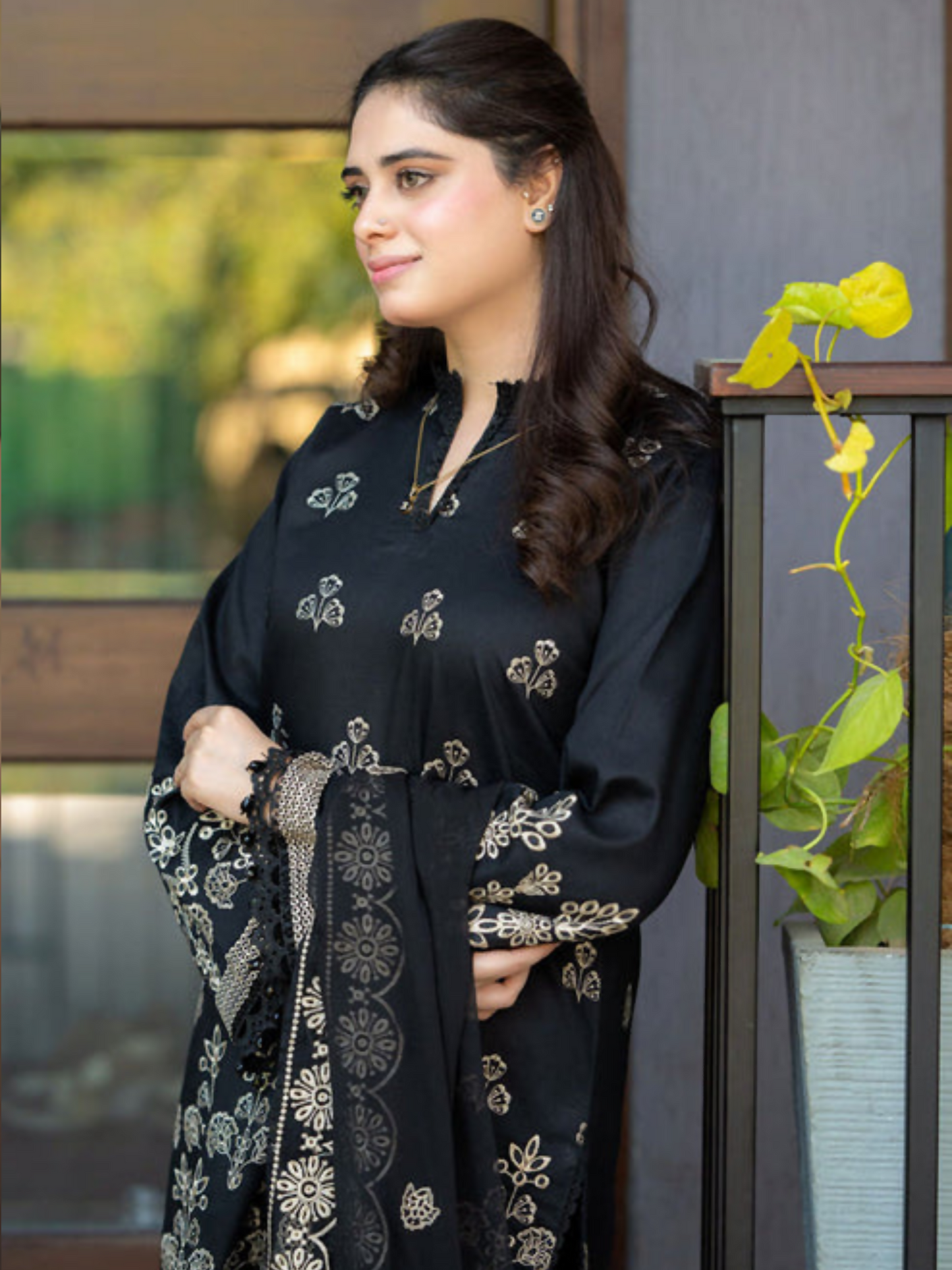 Tawakal Closet Cotton Embroidered Stitched 3-Piece Suit-Black