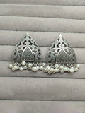 H&A Jewellery Silver Temple Motif Earrings with Pearl Danglers