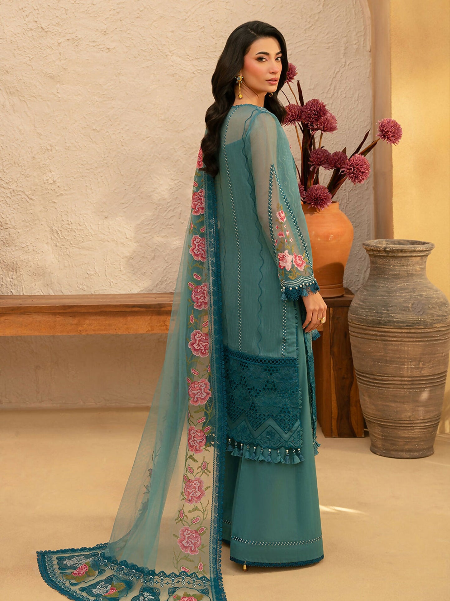 Joolie By Saira Rizwan Lawn Organza Embroidered Unstitched 3-Piece Suit-Alma-SRL25-12