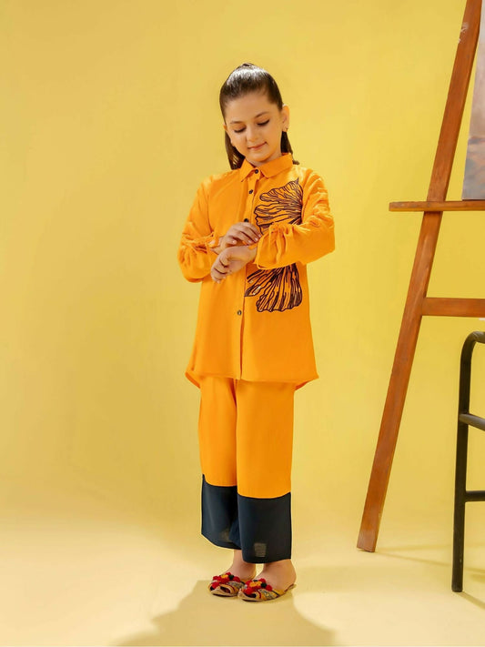 Velvour Girls Linen Embroidered Co-Ord Set-VG134-A