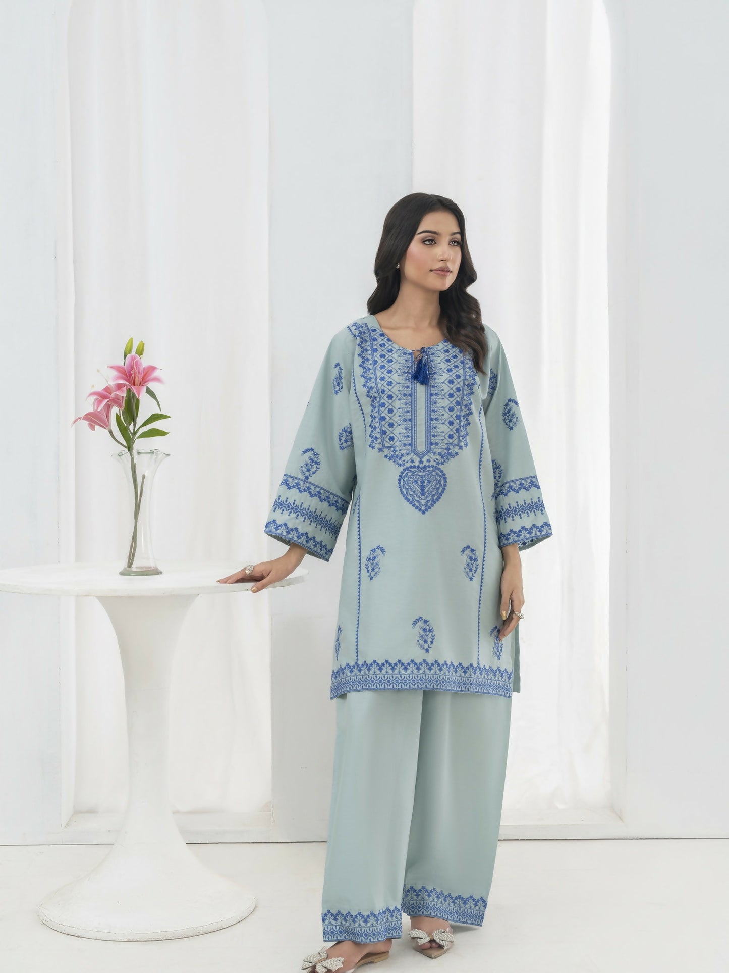 Stylish Collection Cotton Embroidered Stitched 2-Piece Suit-Jugnu Ferozi
