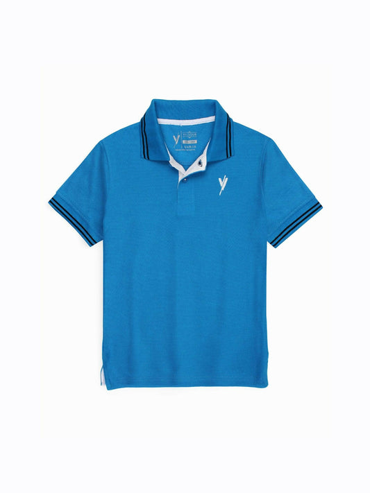 Minimalist boys’ plain polo shirt with half sleeves, tipping collar, and subtle embroidered detail – designed in breathable piqué for summer comfort and everyday wear.