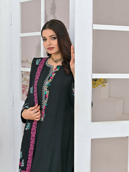 Ruby's Couture Chamak Dhamak Khadi Silk Embroidered Stitched 3-Piece Suit-Marvi