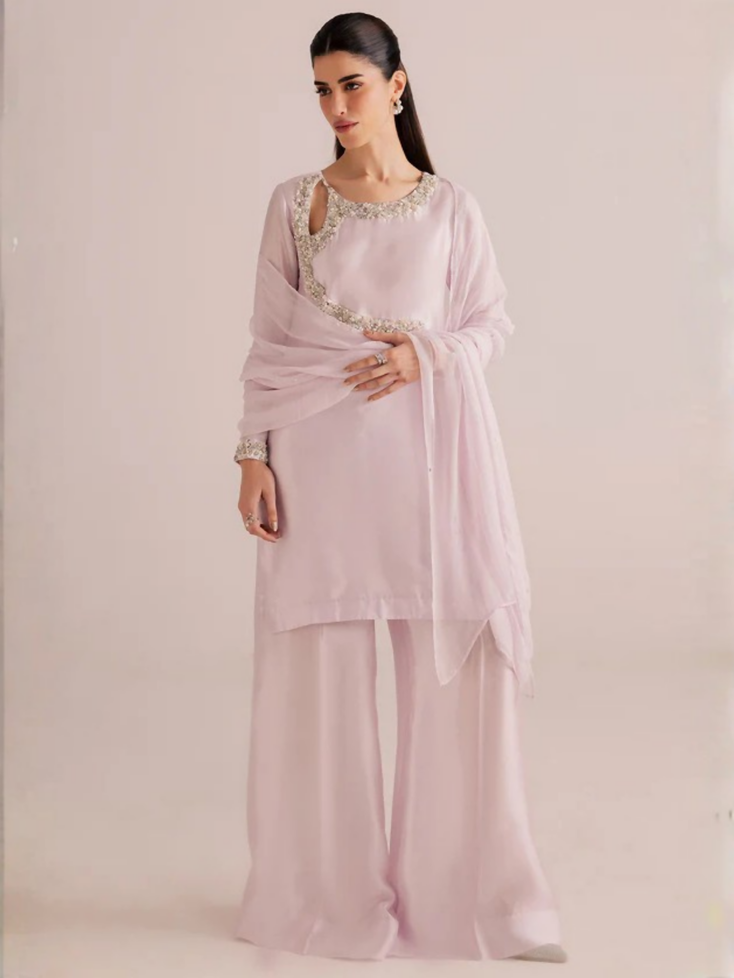Allure By IH Silver Night Tussel Silk Embroidered Stitched 3-Piece Suit-Silver