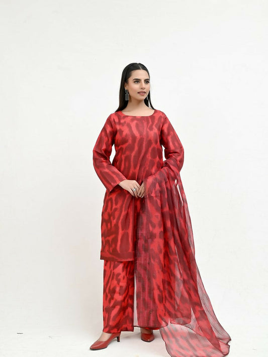 Imran Aftab Valentine's Day Raw Silk Printed Stitched 3-Piece Suit-IAVD 04