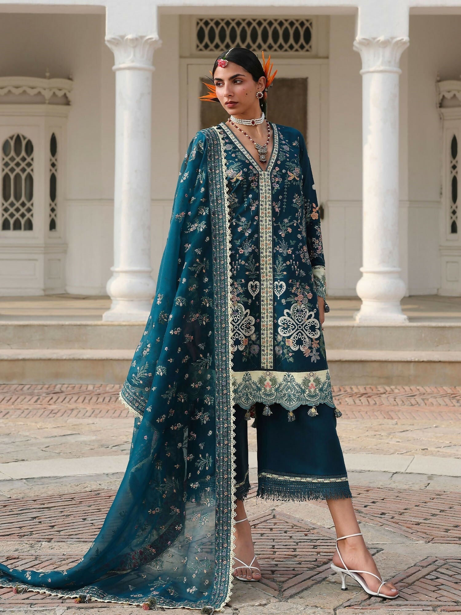 Hussain Rehar Luxury Lawn'26 Eid Edit Embroidered Unstitched 3-Piece Suit-Azraq