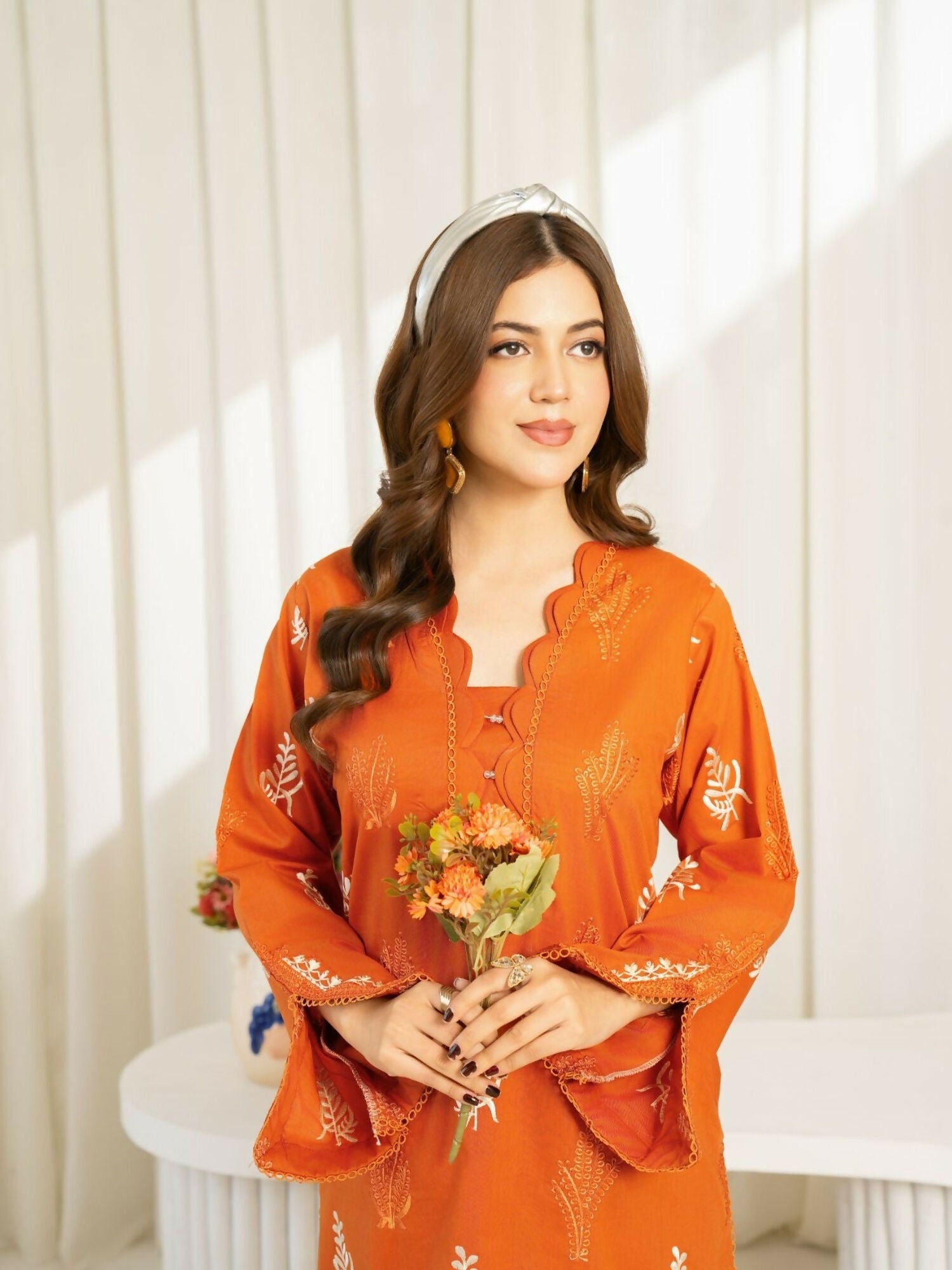 Panache Apparel Sunlit Essentials Cotton Lawn Embroidered Stitched Suit-Rust
