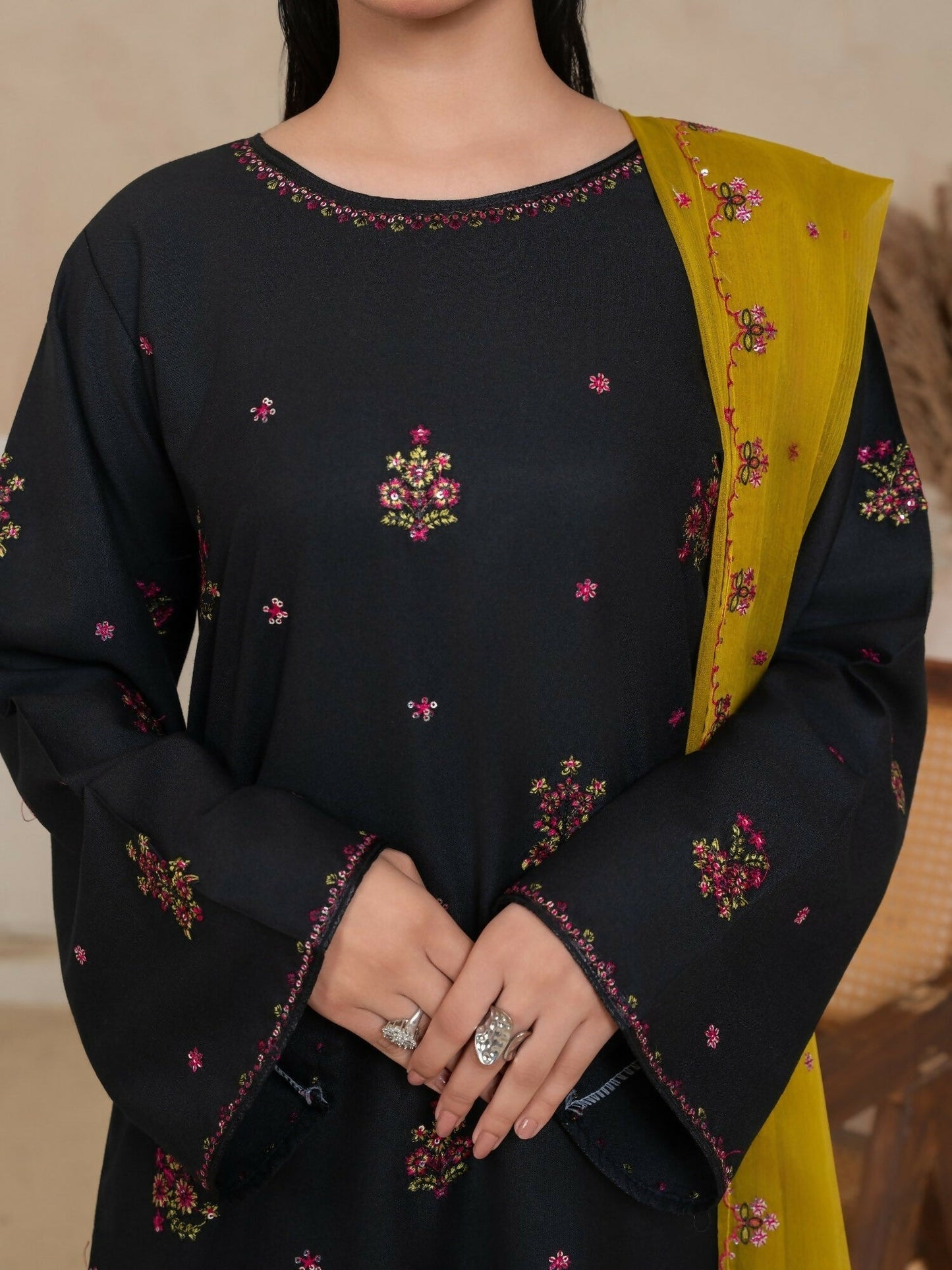 Stylish Collection Royal Pret Linen Embroidered Stitched 3-Piece Suit-Olive Embroidered