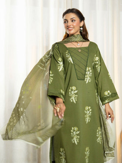 Panache Apparel Solid Story Cotton Lawn Embroidered Stitched Suit-Nerina