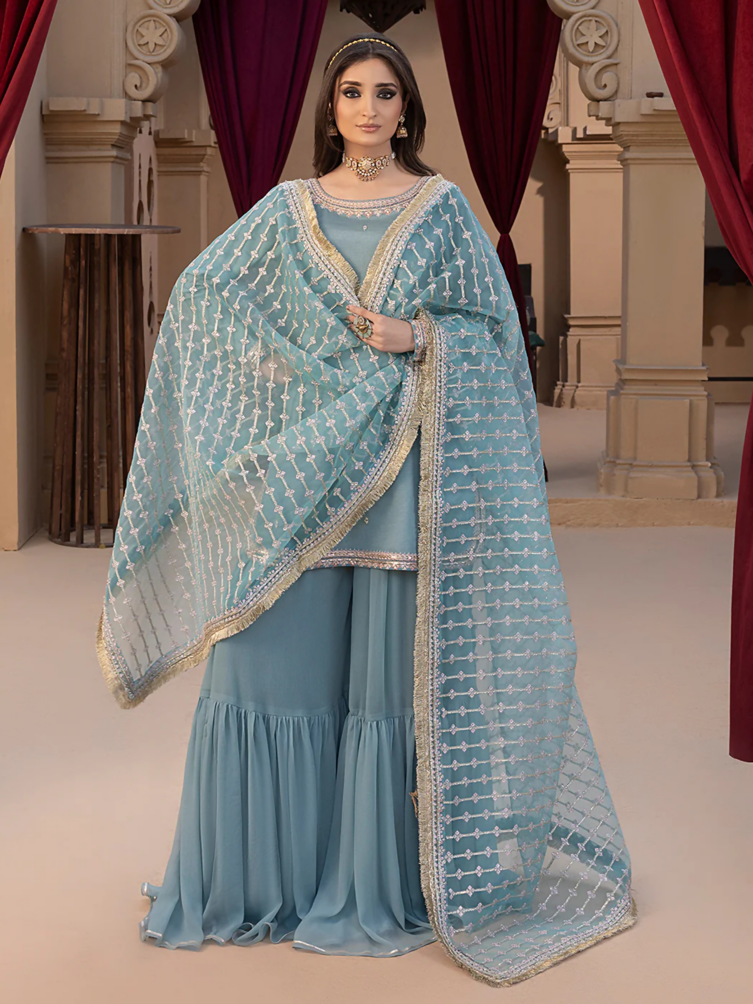 Hemstitch Raw Silk Embroidered Stitched Gharara-Layla
