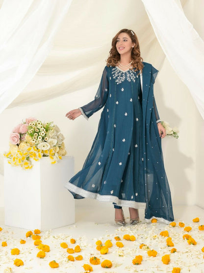 Ruby's Couture Gul-Bahar Chiffon Embroidered Stitched 3-Piece Suit-Kayseria