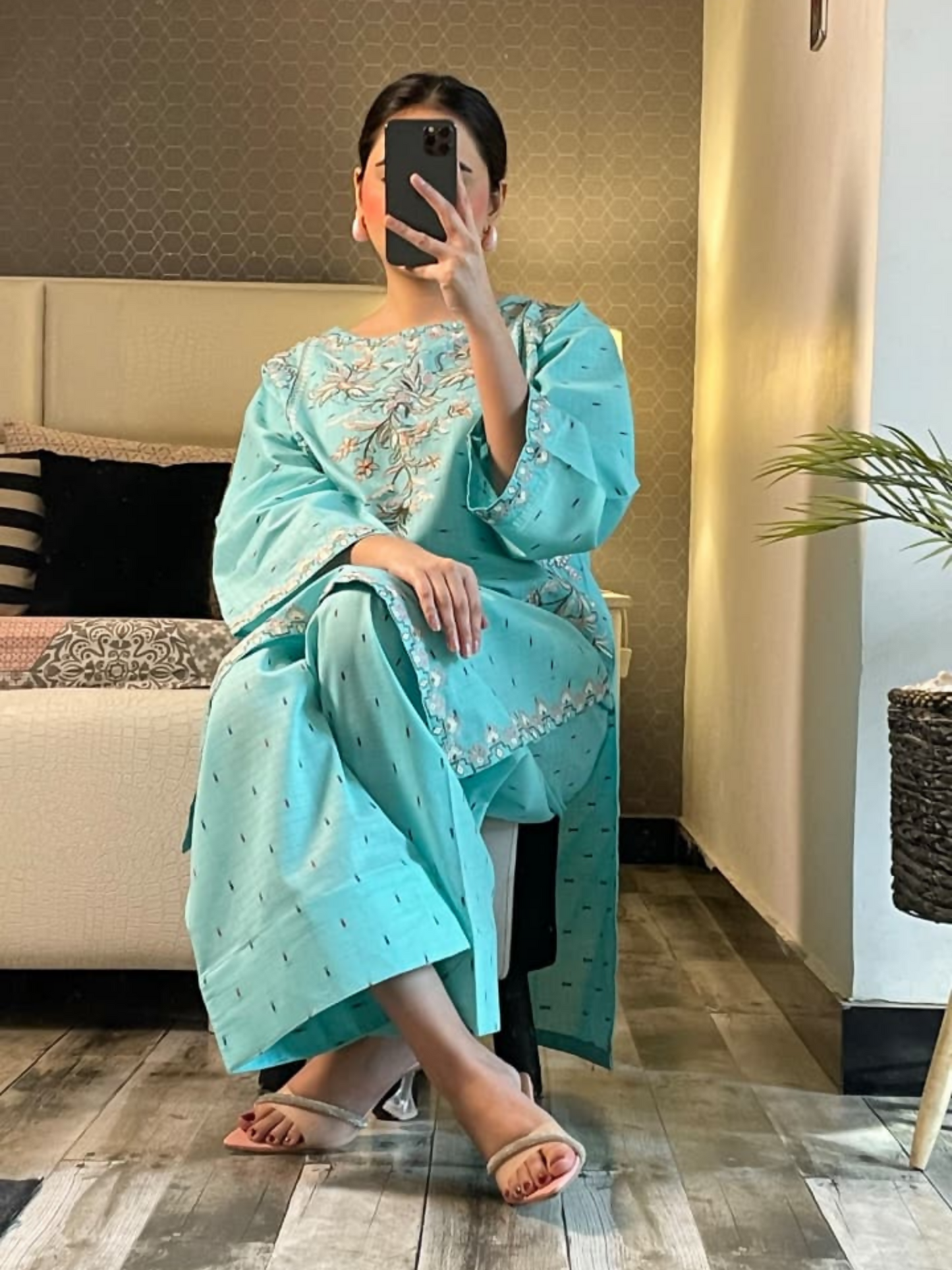 Tehzeeb Libas Cotton Embroidered Stitched 2-Piece Suit-Layla