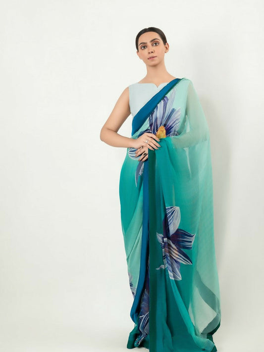 Imran Aftab Chiffon Printed Unstitched Saree-IASC-22