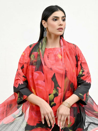 Imran Aftab Valentine's Day Raw Silk Printed Stitched 3-Piece Suit-IAVD 01