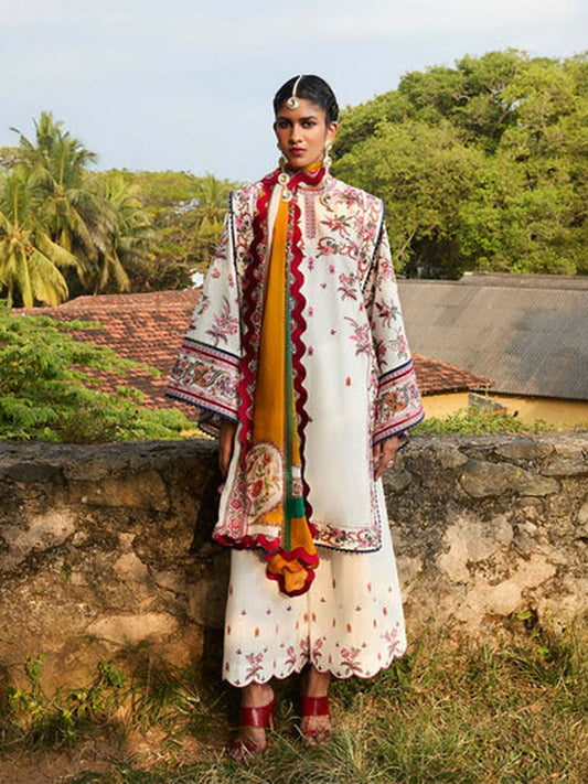 Ivory Jugnu Lahore Luxury Cotton Embroidered Unstitched 3-Piece Suit-Tibet