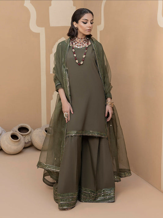Hemstitch Raw Silk Embroidered Stitched Sharara-Noor