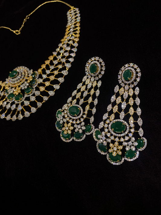Fashion Hub by Noor Bilal - Gold silver With Green Stone Set