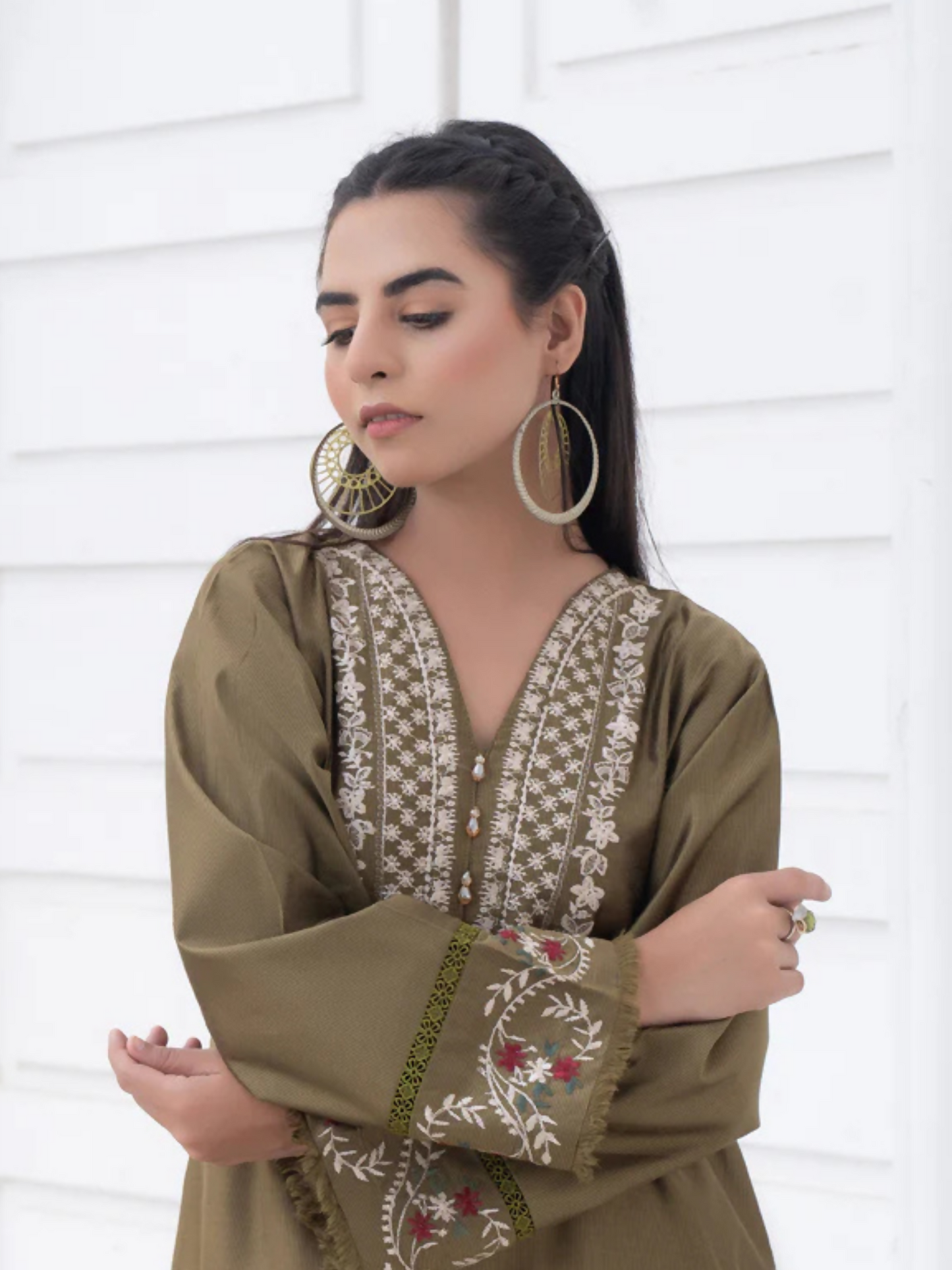 MH Cloth House Khaddi Net Embroidered Stitched 2-Piece Suit-Mahveen