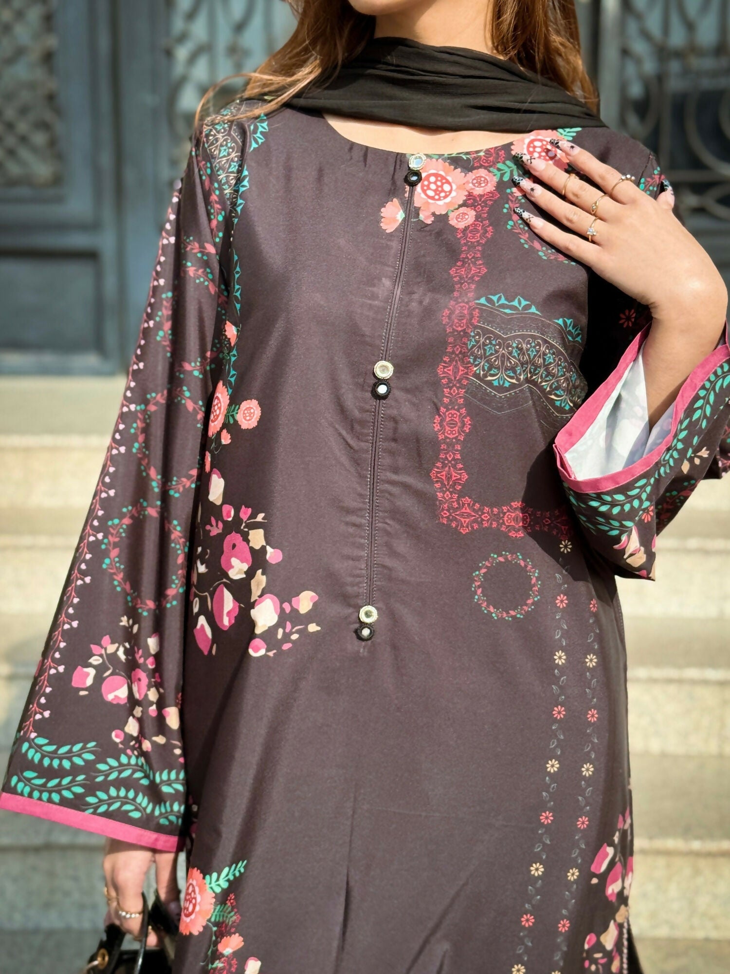 Sehrish Kanwal K-Ord Crepe Printed Co-Ord Set-Slate