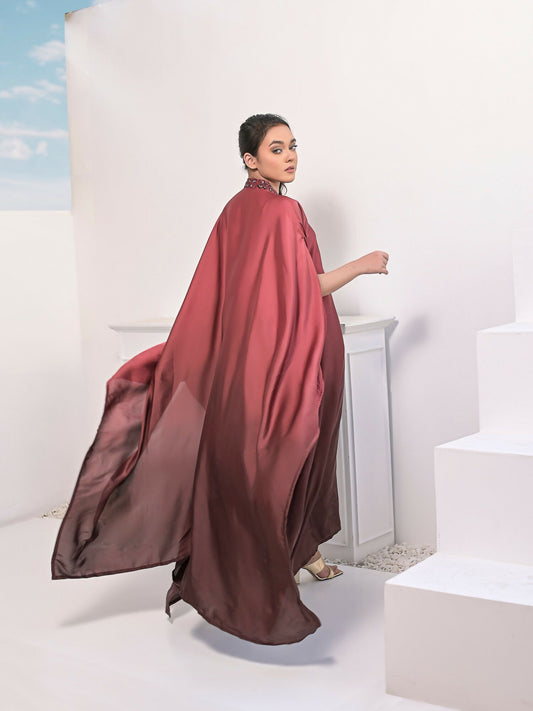 Ruby's Couture Haute & Chic Silk Embroidered Kaftan Set-Misty