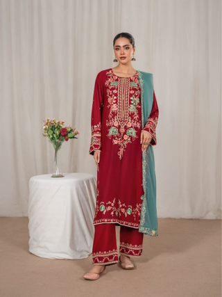 Tehzeeb Libas Linen Embroidered Stitched 3 Piece Suit Aroha