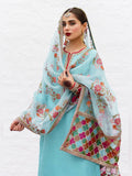 Hussain Rehar Luxury Pret Eid'23 Raw Silk Embellished Stitched 3-Piece Suit-Azure