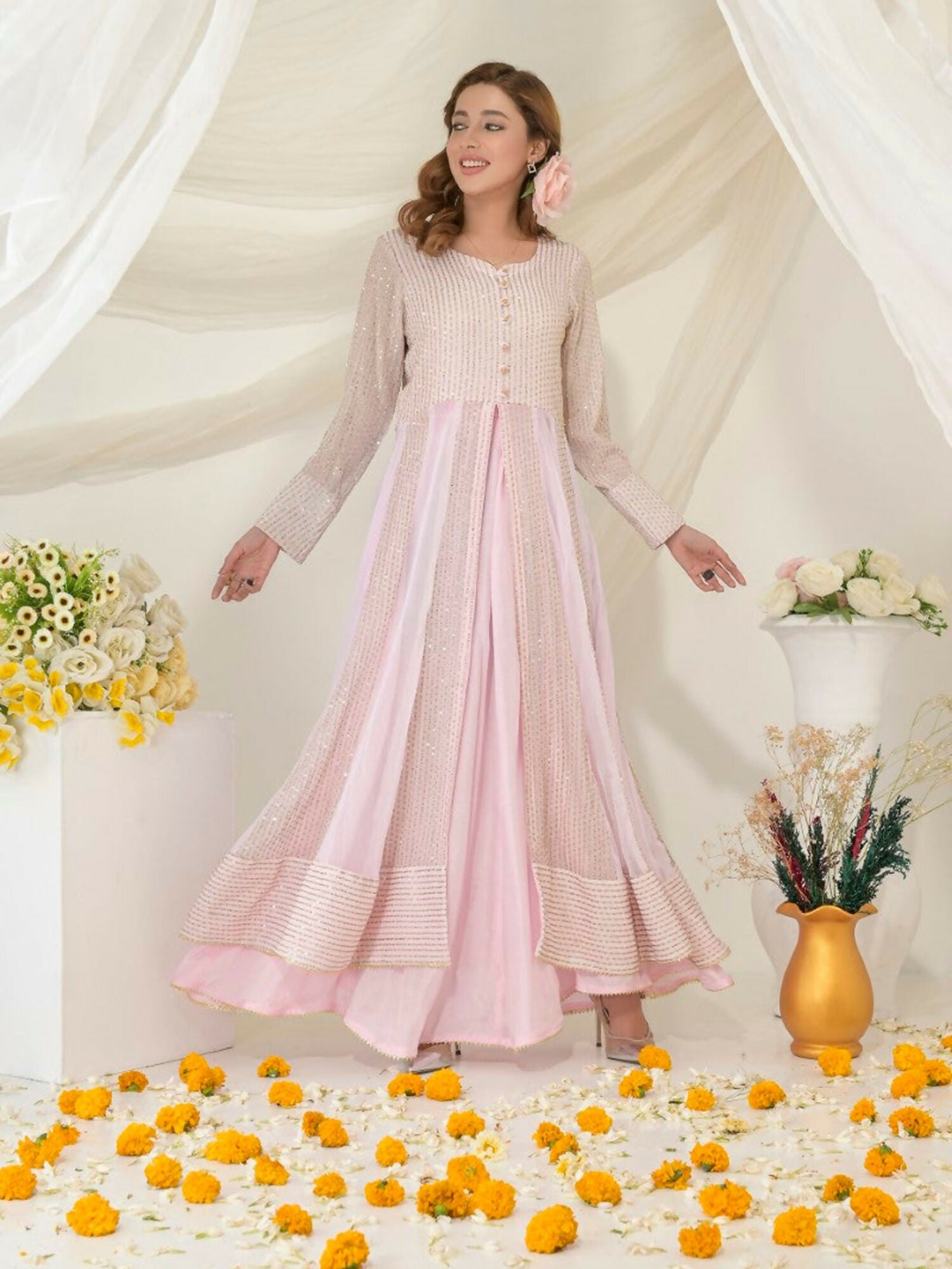 Ruby's Couture Gul-Bahar Chiffon Embroidered Stitched 2-Piece Suit-Miraal