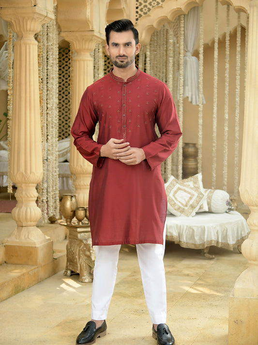 Fabrich Men Embroidered Raw-Silk Unstitched Shalwar Kameez-GTS-SK-003