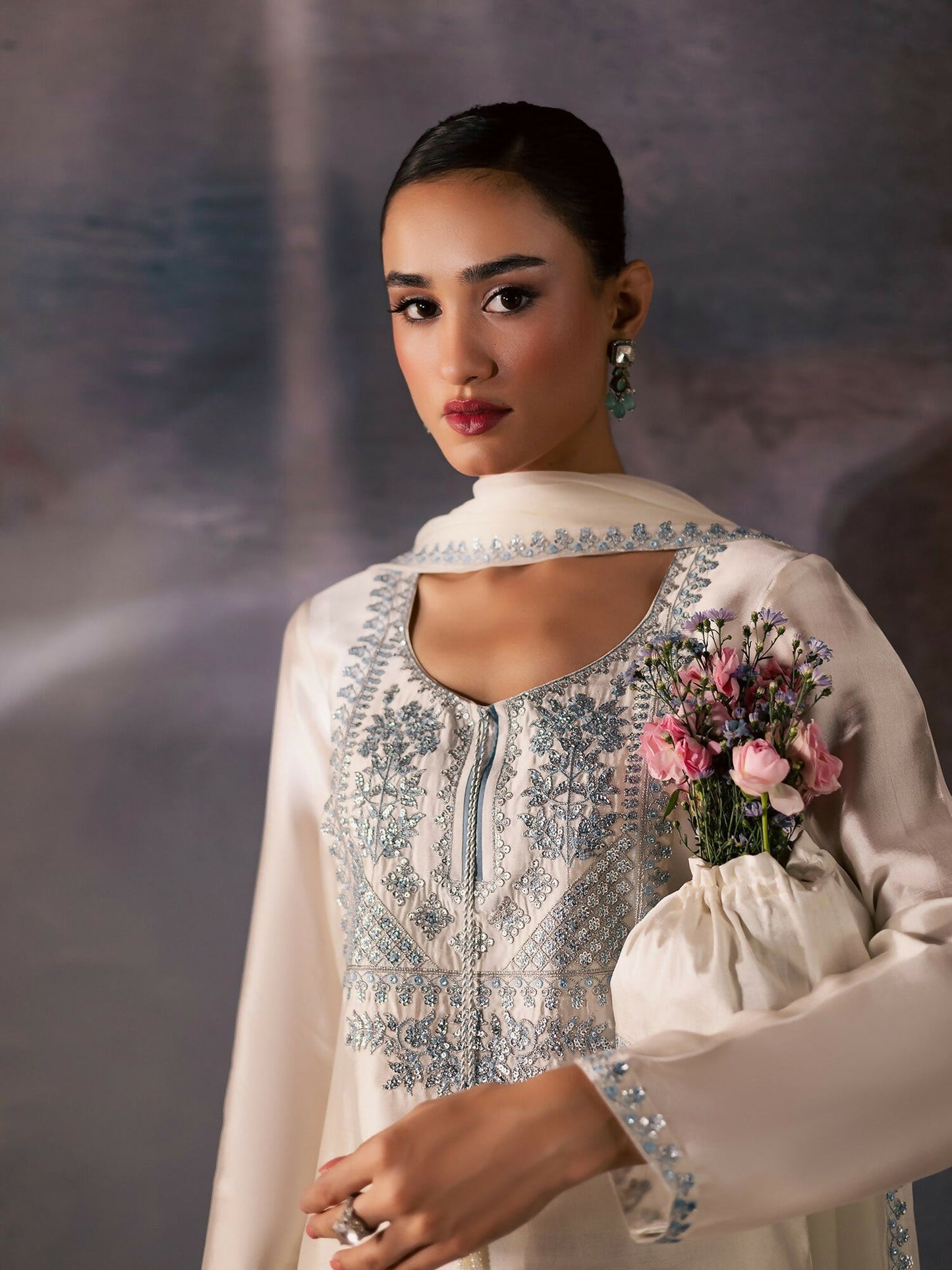 Allure By IH Be-My-Guest Thai Silk Embroidered Stitched 3-Piece Suit-Silence