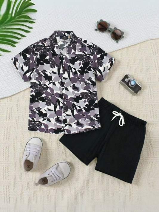Black Velvour Boys & Girls Printed Co-ord Set-VC20