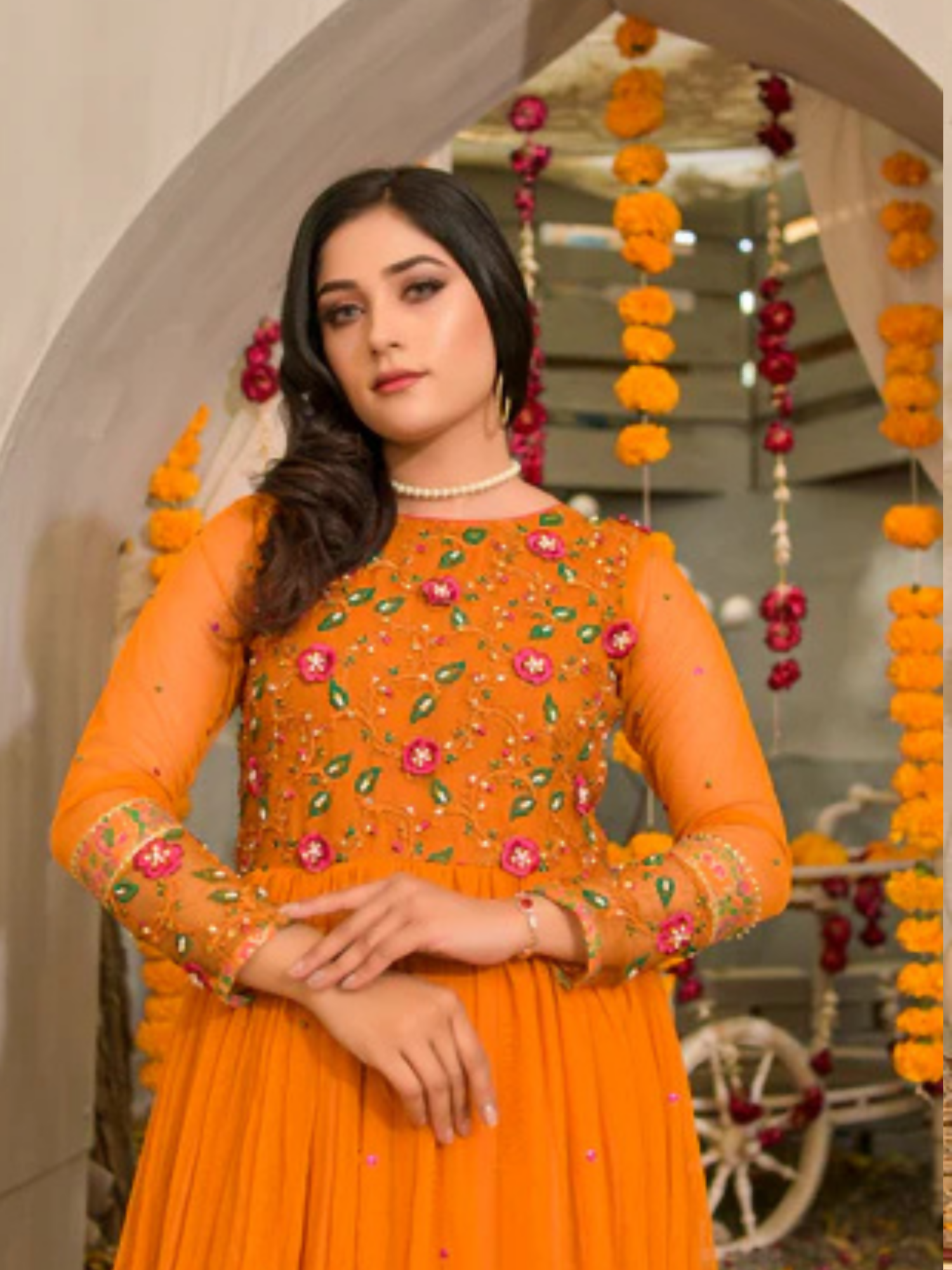 Ruby's Couture Poshak Korean Net Embellished Stitched 2-Piece Suit-Laila