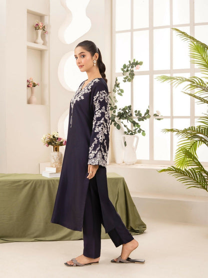 Stylish Collection Aaraish Linen Embroidered Stitched 2-Piece Suit- Blue Garnet
