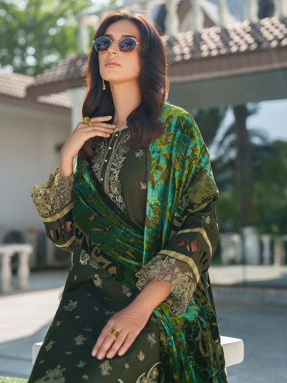 Parishay Panache Winter Corduroy Embroidered Stitched 3-Piece Suit-PNE-05