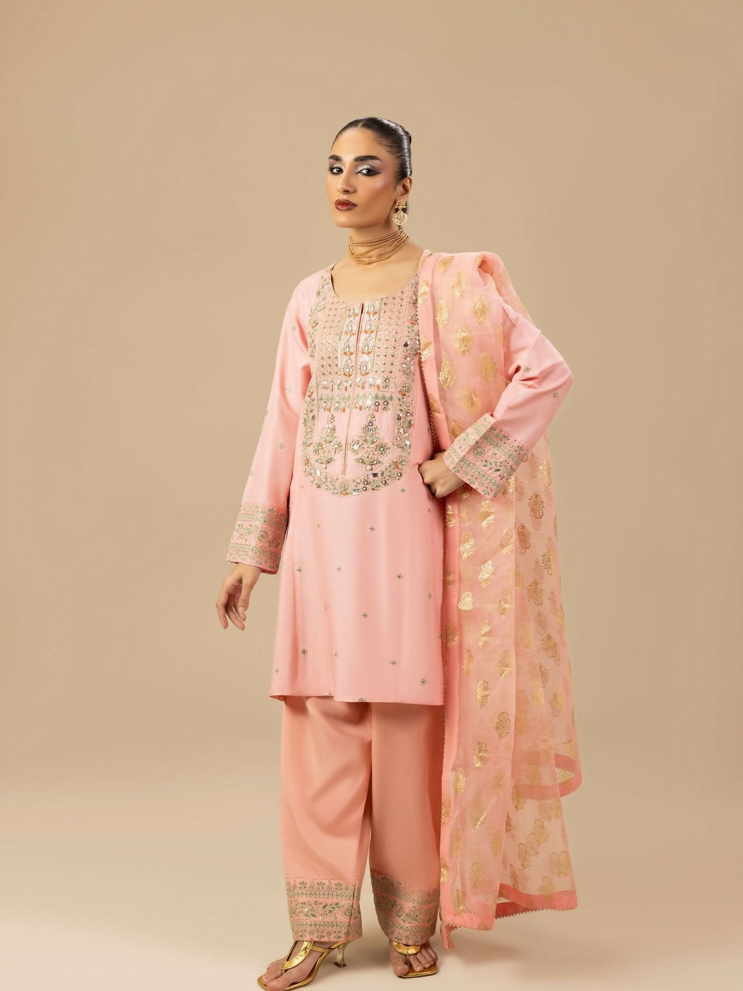 Shurooq Garden Of Dreams Silk Embellished Stitched 3-Piece Suit-Periwinkle